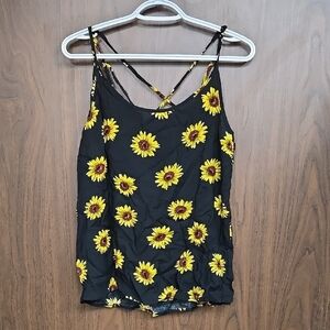 Yoins Size L Black Yellow Floral Flowy Camisole
